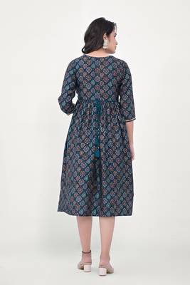 Navy blue colour beautiful embroidered alia cut kurti for trendy looks in silk blend fabric 2