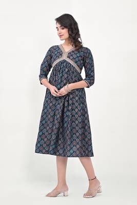Navy blue colour beautiful embroidered alia cut kurti for trendy looks in silk blend fabric 4
