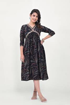 Blue colour beautiful embroidered alia cut kurti for trendy looks in silk blend fabric 1