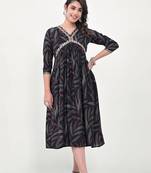 Blue colour beautiful embroidered alia cut kurti for trendy looks in silk blend fabric