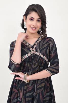 Blue colour beautiful embroidered alia cut kurti for trendy looks in silk blend fabric 3