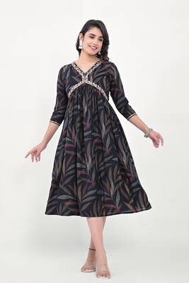 Blue colour beautiful embroidered alia cut kurti for trendy looks in silk blend fabric 4
