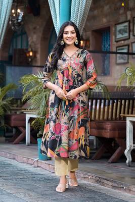 Multy colour beautiful embroidered alia cut kurti for trendy looks in silk blend fabric 1