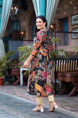 Multy colour beautiful embroidered alia cut kurti for trendy looks in silk blend fabric 2