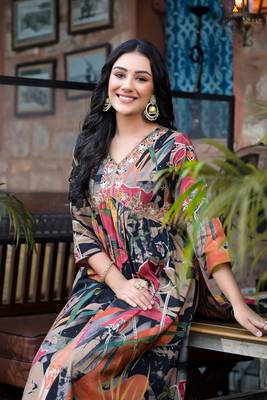 Multy colour beautiful embroidered alia cut kurti for trendy looks in silk blend fabric 3