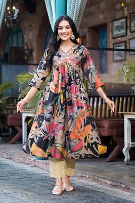 Multy colour beautiful embroidered alia cut kurti for trendy looks in silk blend fabric 4