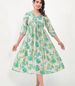 Green colour beautiful embroidered alia cut kurti for trendy looks in silk blend fabric