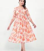 Orange colour beautiful embroidered alia cut kurti for trendy looks in silk blend fabric