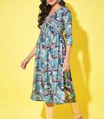 Trendy and stylish blue colour silk blend alia cut kurti with designer printed work with smart bollywood style