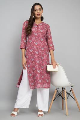 Red colour ethnic linen fabric kurti for festive party looks with designer prints 1