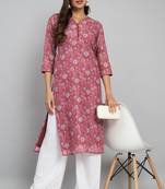 Red colour ethnic linen fabric kurti for festive party looks with designer prints