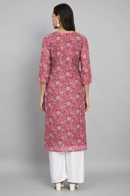 Red colour ethnic linen fabric kurti for festive party looks with designer prints 2
