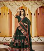 Dark Green Navratri Lehenga Choli     Vibrant Garba Dress with Traditional Embroidery