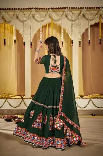 Dark Green Navratri Lehenga Choli  Vibrant Garba Dress with Traditional Embroidery