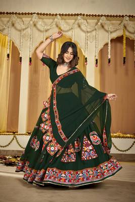Dark Green Navratri Lehenga Choli  Vibrant Garba Dress with Traditional Embroidery 5