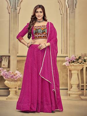 Pink Colour Special Navratri Lehenga Choli For Graceful Garba Festivals With Mirror And Thread Work 1