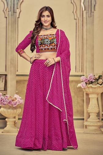 Pink Colour Special Navratri Lehenga Choli For Graceful Garba Festivals With Mirror And Thread Work