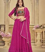 Pink Colour Special Navratri Lehenga Choli For Graceful Garba Festivals With Mirror And Thread Work