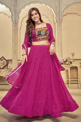 Pink Colour Special Navratri Lehenga Choli For Graceful Garba Festivals With Mirror And Thread Work