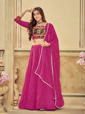 Pink Colour Special Navratri Lehenga Choli For Graceful Garba Festivals With Mirror And Thread Work 5