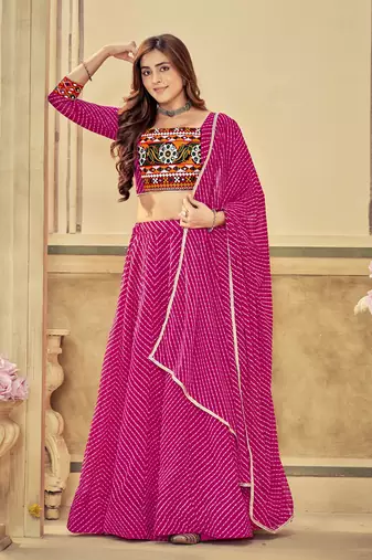 Pink Colour Special Navratri Lehenga Choli For Graceful Garba Festivals With Mirror And Thread Work