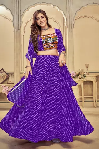 Purple Colour Special Navratri Lehenga Choli For Graceful Garba Festivals With Mirror And Thread Work