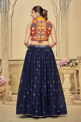 Multy Colour Special Navratri Lehenga Choli For Graceful Garba Festivals With Mirror And Thread Work