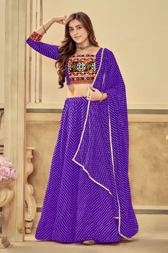 Purple Colour Special Navratri Lehenga Choli For Graceful Garba Festivals With Mirror And Thread Work