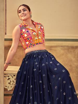 Multy Colour Special Navratri Lehenga Choli For Graceful Garba Festivals With Mirror And Thread Work 4
