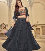 Black Colour Special Navratri Lehenga Choli For Graceful Garba Festivals With Mirror And Thread Work