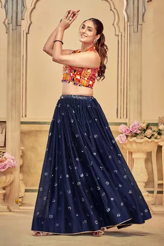 Multy Colour Special Navratri Lehenga Choli For Graceful Garba Festivals With Mirror And Thread Work