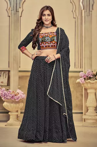 Black Colour Special Navratri Lehenga Choli For Graceful Garba Festivals With Mirror And Thread Work