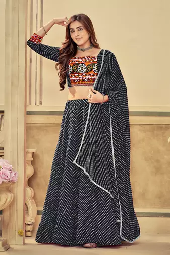 Black Colour Special Navratri Lehenga Choli For Graceful Garba Festivals With Mirror And Thread Work