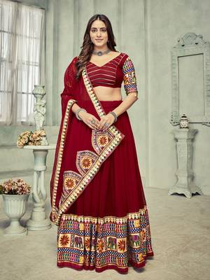 Maroon Colour Special Navratri Lehenga Choli For Graceful Garba Festivals With Mirror And Thread Work 1