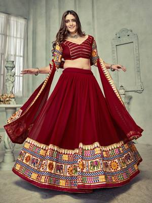 Maroon Colour Special Navratri Lehenga Choli For Graceful Garba Festivals With Mirror And Thread Work 3