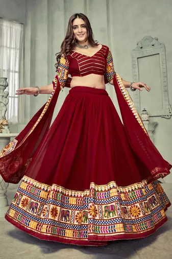 Maroon Colour Special Navratri Lehenga Choli For Graceful Garba Festivals With Mirror And Thread Work