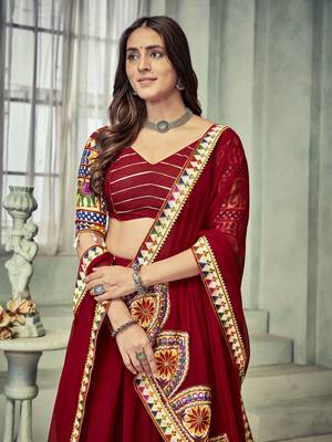 Maroon Colour Special Navratri Lehenga Choli For Graceful Garba Festivals With Mirror And Thread Work 4