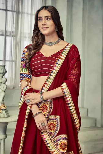Maroon Colour Special Navratri Lehenga Choli For Graceful Garba Festivals With Mirror And Thread Work