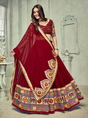 Maroon Colour Special Navratri Lehenga Choli For Graceful Garba Festivals With Mirror And Thread Work 5