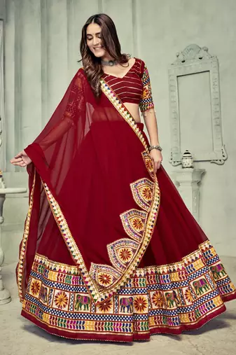 Maroon Colour Special Navratri Lehenga Choli For Graceful Garba Festivals With Mirror And Thread Work