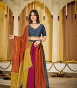 Multicolour Soft Silk Navratri Lehenga Choli with Striped Dupatta Garba Dress