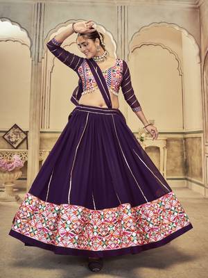 Purple Colour Mirror And Thread Work Garba Special Navratri Lehenga Choli 1