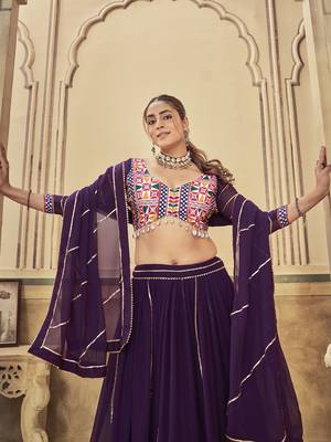 Purple Colour Mirror And Thread Work Garba Special Navratri Lehenga Choli 4