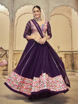 Purple Colour Mirror And Thread Work Garba Special Navratri Lehenga Choli 5