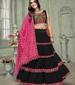Black Colour Designer Mirror And Thread Work Garba Special Navratri Lehenga Choli