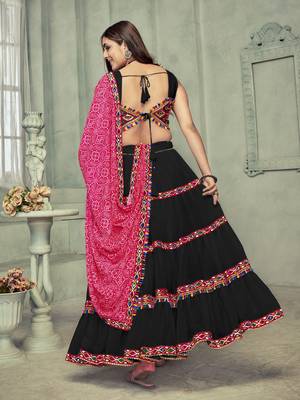 Black Colour Mirror And Thread Work Garba Special Navratri Lehenga Choli 2