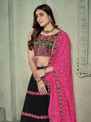 Black Colour Mirror And Thread Work Garba Special Navratri Lehenga Choli 3