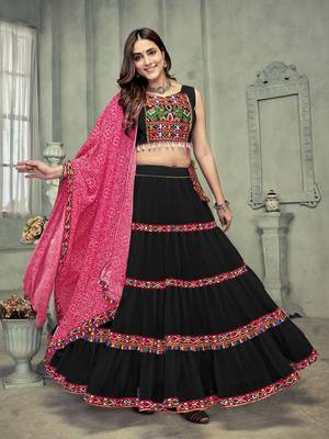 Black Colour Mirror And Thread Work Garba Special Navratri Lehenga Choli 4