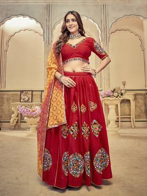 Maroon Colour Mirror And Thread Work Garba Special Navratri Lehenga Choli 1
