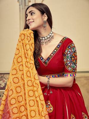 Maroon Colour Mirror And Thread Work Garba Special Navratri Lehenga Choli 4
